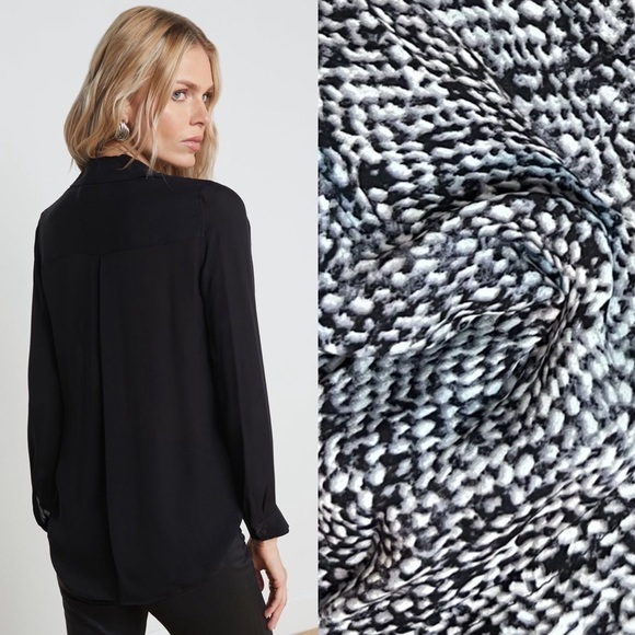 NWT LAGENCE Silk Abstract Geometric Print Long Sleeve Button Up Collar Blouse S - Picture 5 of 7